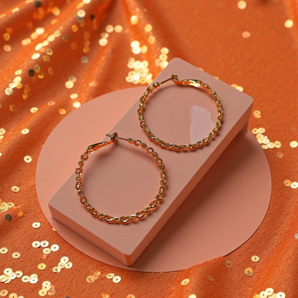 Elegant Gold Plated Hoop Earrings with a Braided Twist Textured